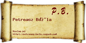 Petreasz Béla névjegykártya